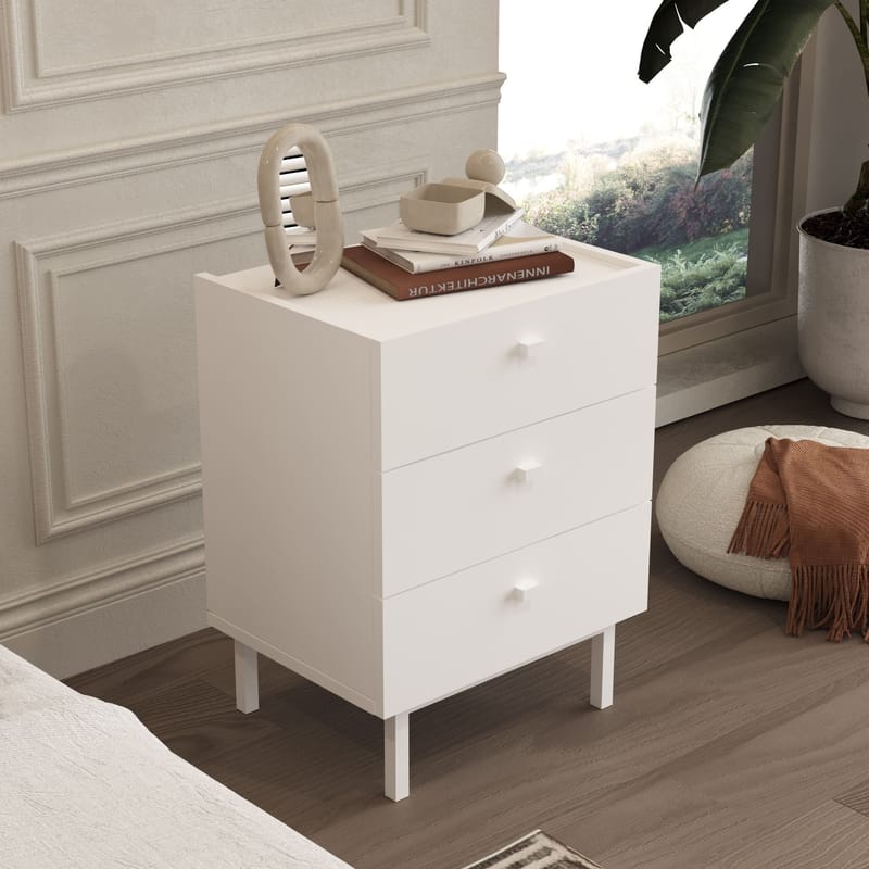 Nattbord Hanah Home Luke (47,9 x 63,5 x 36,8 cm) Hvit - Hvit - Møbler - Bord - Avlastningsbord - Sengebord & nattbord