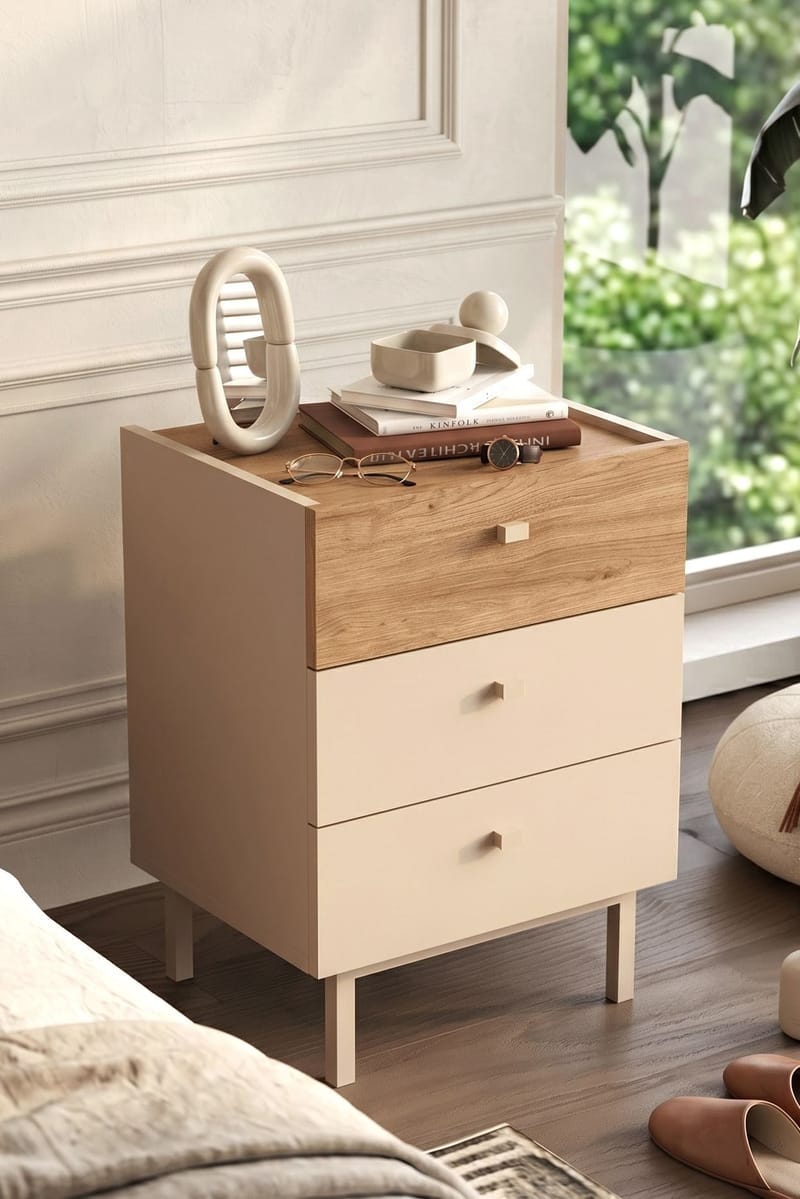Nattbord Hanah Home Luke (47,9 x 63,5 x 36,8 cm) Sand eik - Sand og eik - Møbler - Bord - Avlastningsbord - Sengebord & nattbord