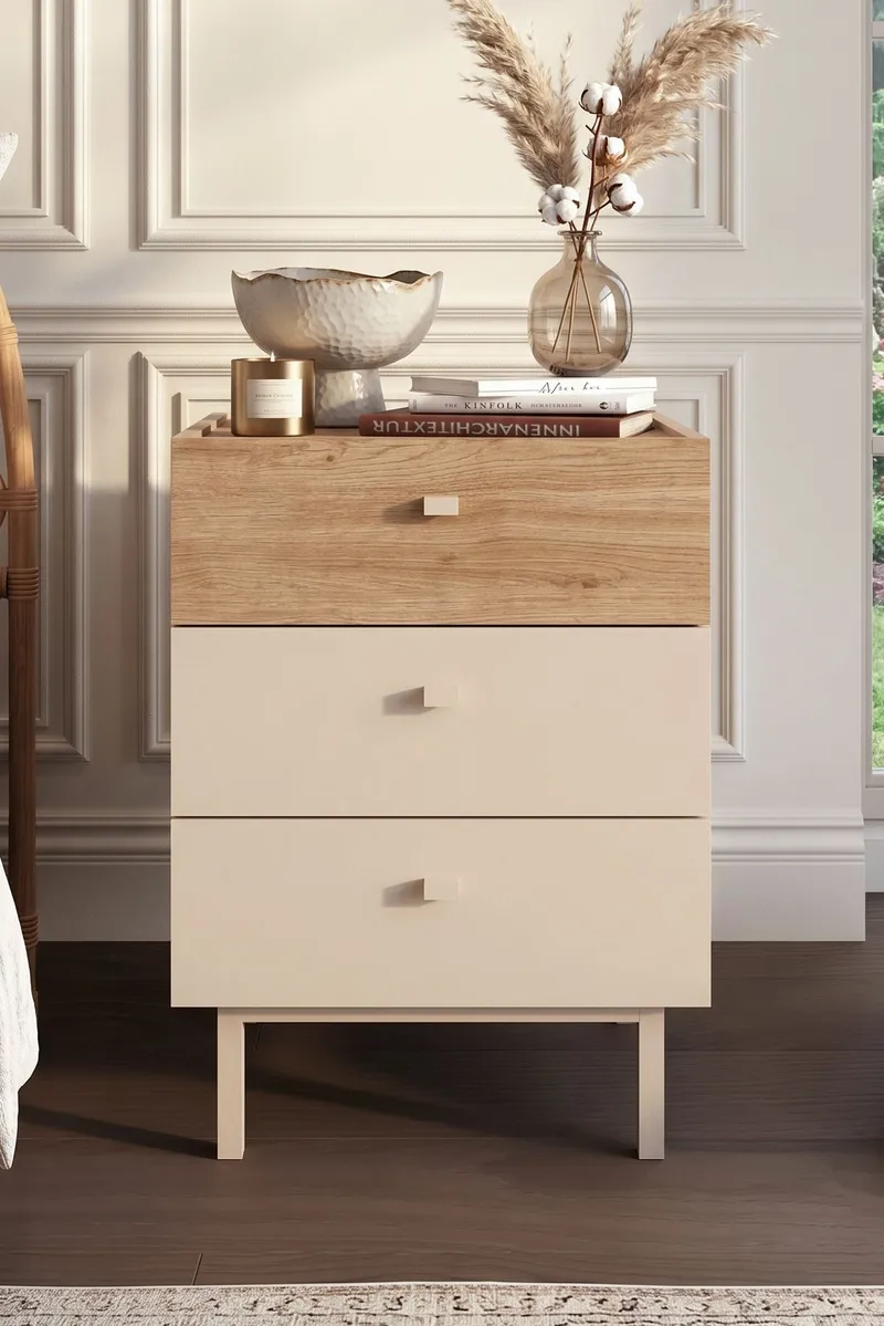 Nattbord Hanah Home Luke (47,9 x 63,5 x 36,8 cm) Sand eik - Sand og eik - Møbler - Bord - Avlastningsbord - Sengebord & nattbord