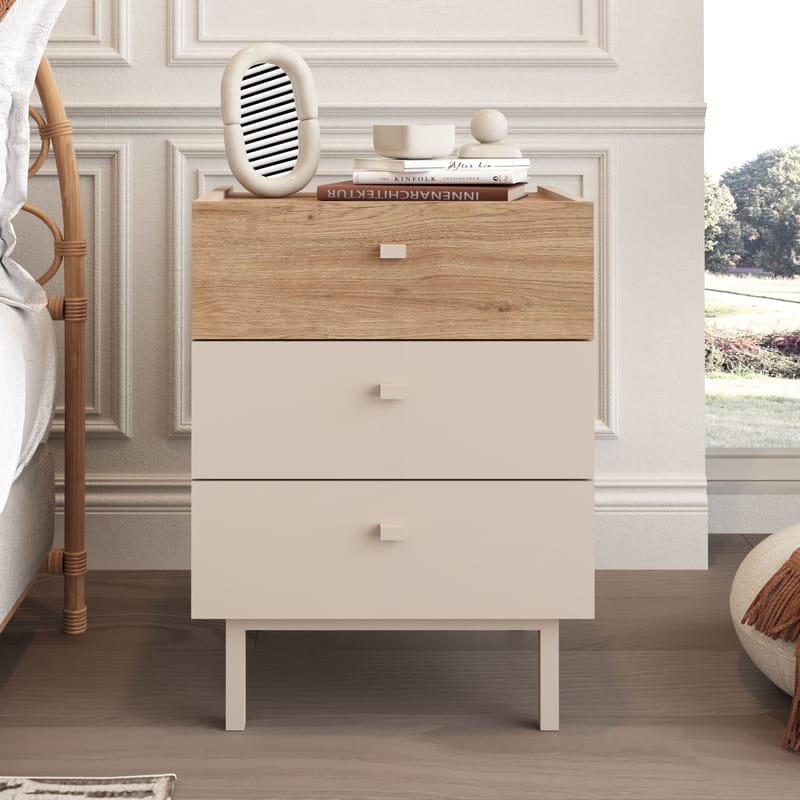 Nattbord Hanah Home Luke (47,9 x 63,5 x 36,8 cm) Sand eik - Sand og eik - Møbler - Bord - Avlastningsbord - Sengebord & nattbord
