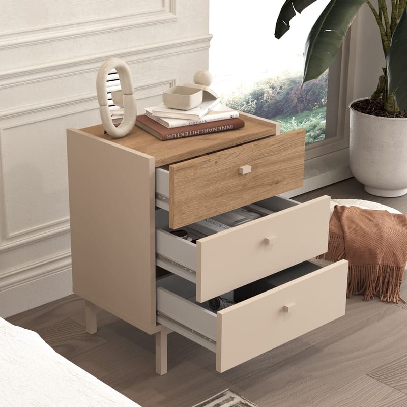 Nattbord Hanah Home Luke (47,9 x 63,5 x 36,8 cm) Sand eik - Sand og eik - Møbler - Bord - Avlastningsbord - Sengebord & nattbord