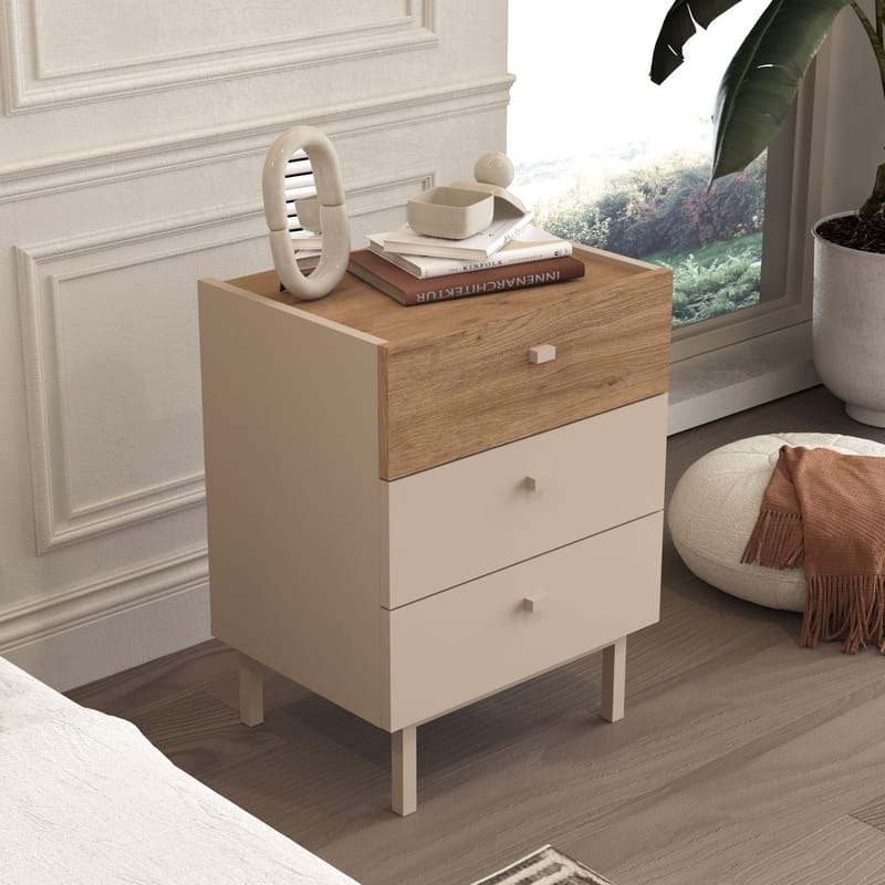 Nattbord Hanah Home Luke (47,9 x 63,5 x 36,8 cm) Sand eik - Sand og eik - Møbler - Bord - Avlastningsbord - Sengebord & nattbord