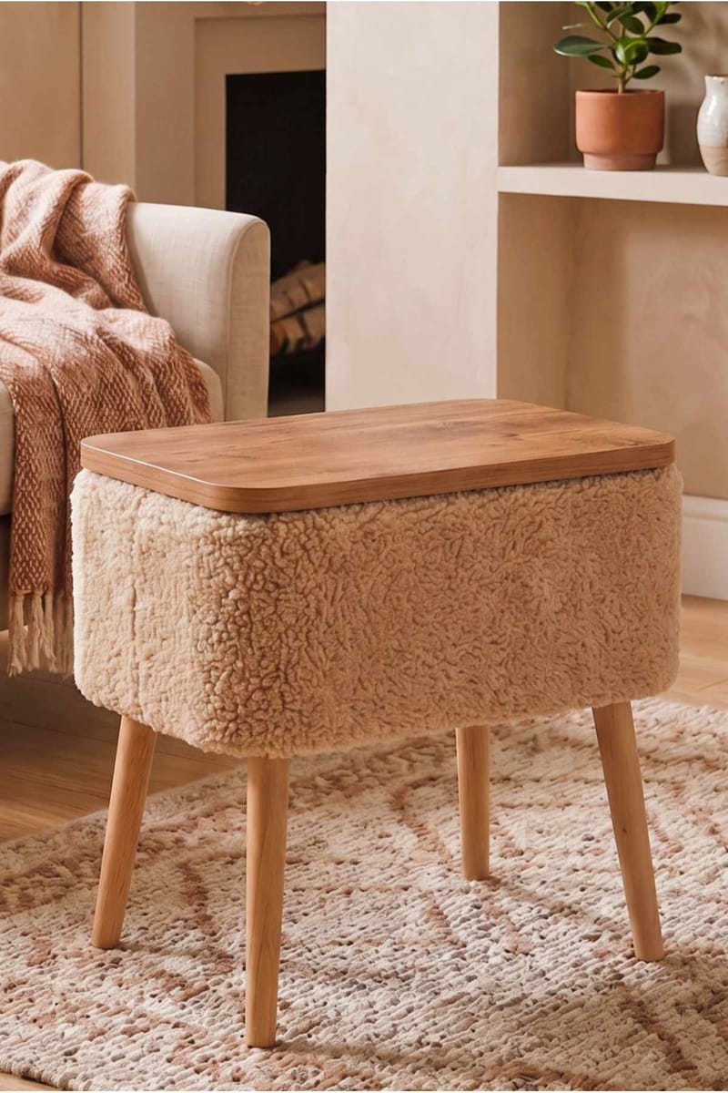 Nattbord Hanah Home Parkway (60 x 55 x 30 cm) Beige natur - Beige og natur - Møbler - Bord - Avlastningsbord - Sengebord & nattbord
