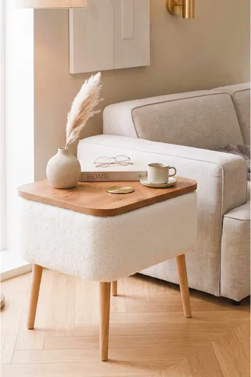 Nattbord Hanah Home Parkway (60 x 55 x 30 cm) Hvit natur - Hvit og natur - Møbler - Bord - Avlastningsbord - Sengebord & nattbord