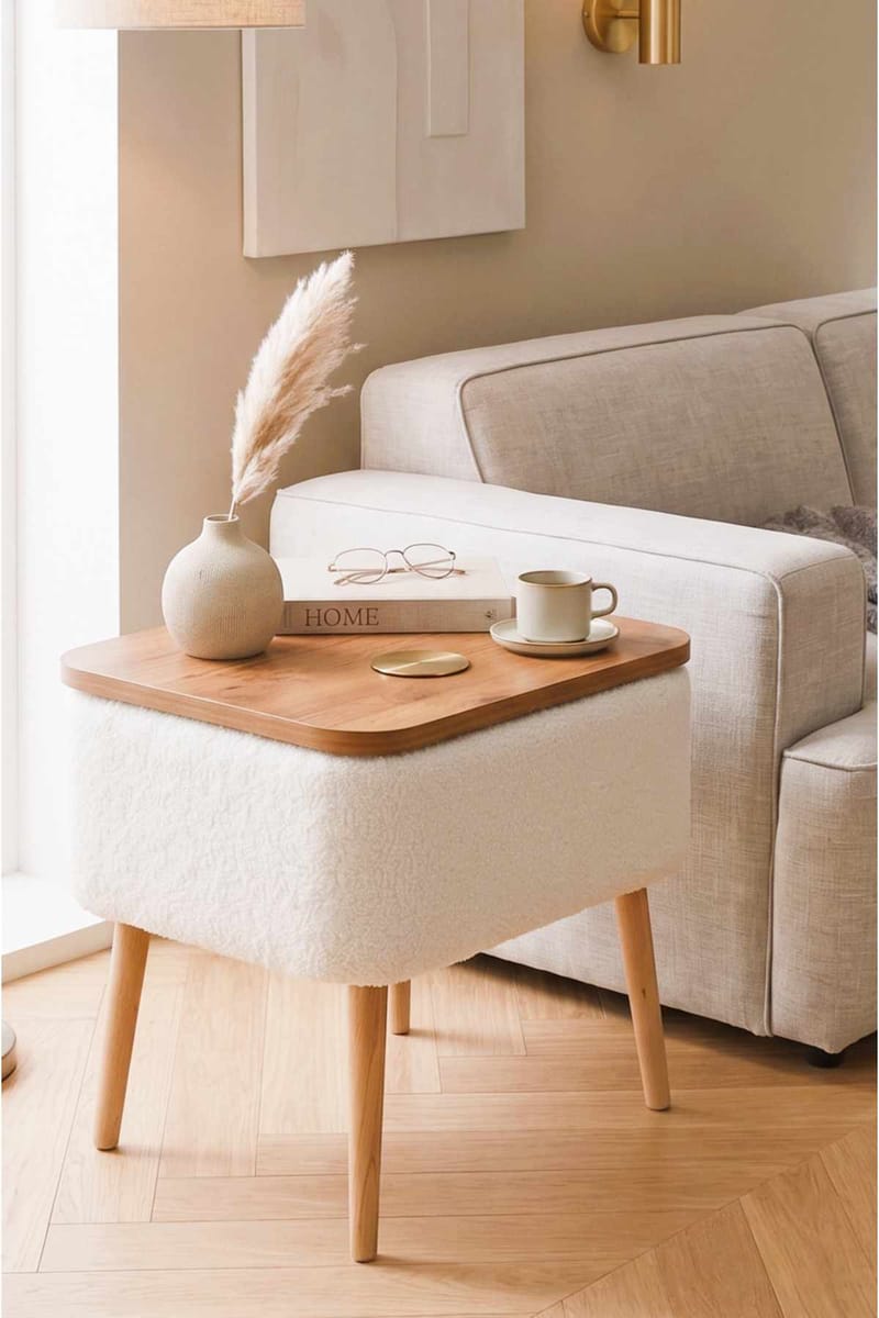 Nattbord Hanah Home Parkway (60 x 55 x 30 cm) Hvit natur - Hvit og natur - Møbler - Bord - Avlastningsbord - Sengebord & nattbord