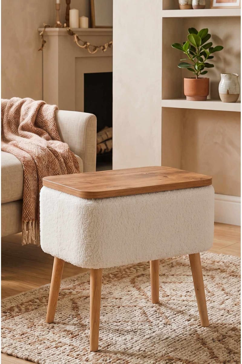 Nattbord Hanah Home Parkway (60 x 55 x 30 cm) Hvit natur - Hvit og natur - Møbler - Bord - Avlastningsbord - Sengebord & nattbord