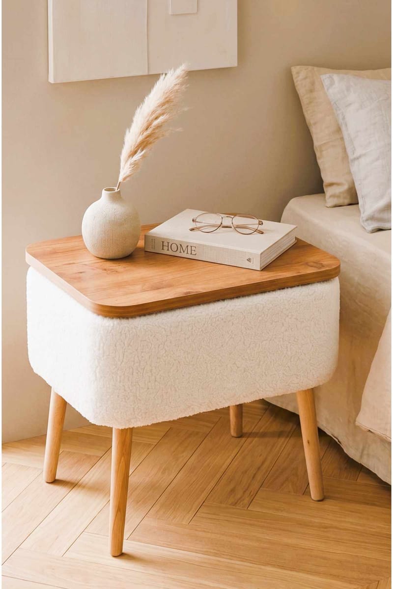 Nattbord Hanah Home Parkway (60 x 55 x 30 cm) Hvit natur - Hvit og natur - Møbler - Bord - Avlastningsbord - Sengebord & nattbord