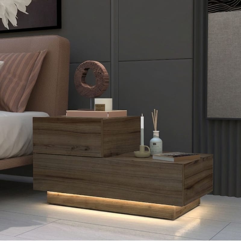 Nattbord Homitis Kayra (70 x 35 x 38,3 cm) Antique Walnut - Brun valnøtt - Møbler - Bord - Avlastningsbord - Sengebord & nattbord