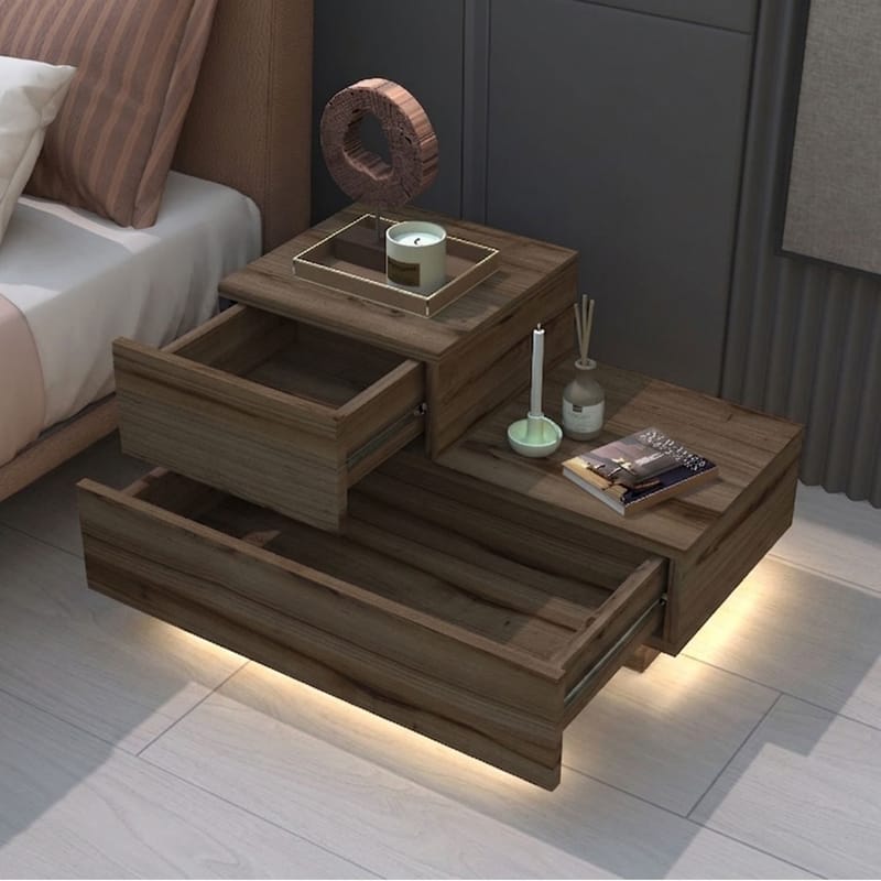 Nattbord Homitis Kayra (70 x 35 x 38,3 cm) Antique Walnut - Brun valnøtt - Møbler - Bord - Avlastningsbord - Sengebord & nattbord