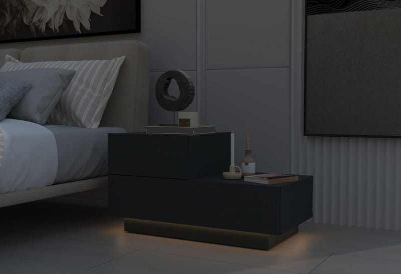 Nattbord Homitis Kayra (70 x 35 x 38,3 cm) Antrasitt - Antrasitt - Møbler - Bord - Avlastningsbord - Sengebord & nattbord