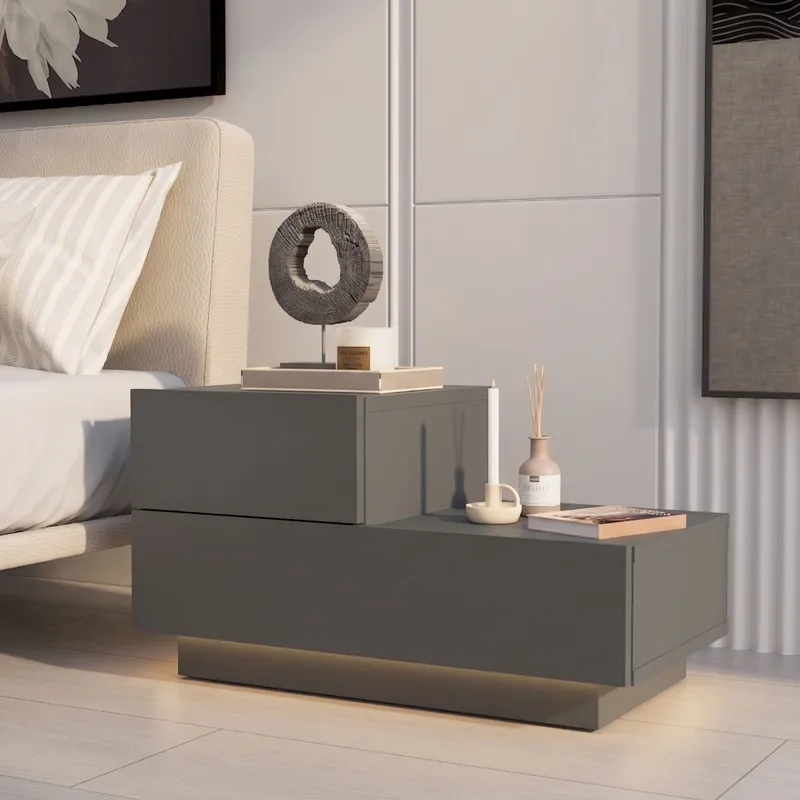Nattbord Homitis Kayra (70 x 35 x 38,3 cm) Antrasitt - Antrasitt - Møbler - Bord - Avlastningsbord - Sengebord & nattbord