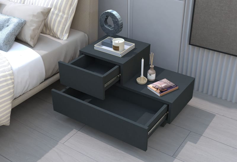 Nattbord Homitis Kayra (70 x 35 x 38,3 cm) Antrasitt - Antrasitt - Møbler - Bord - Avlastningsbord - Sengebord & nattbord