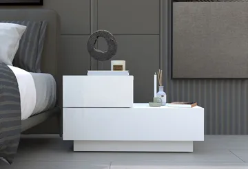 Nattbord Homitis Kayra (70 x 35 x 38,3 cm) Hvit - Hvit - Møbler - Bord - Avlastningsbord - Sengebord & nattbord