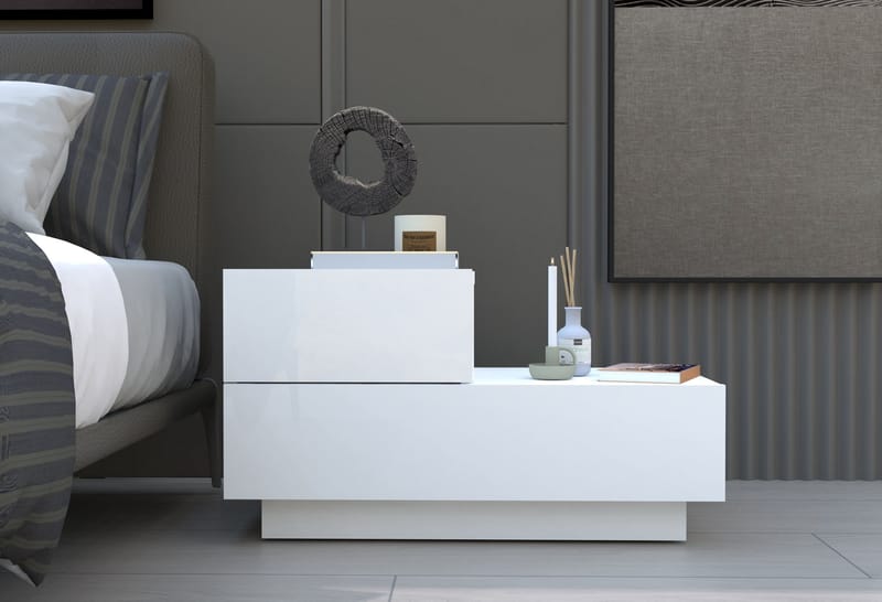 Nattbord Homitis Kayra (70 x 35 x 38,3 cm) Hvit - Hvit - Møbler - Bord - Avlastningsbord - Sengebord & nattbord