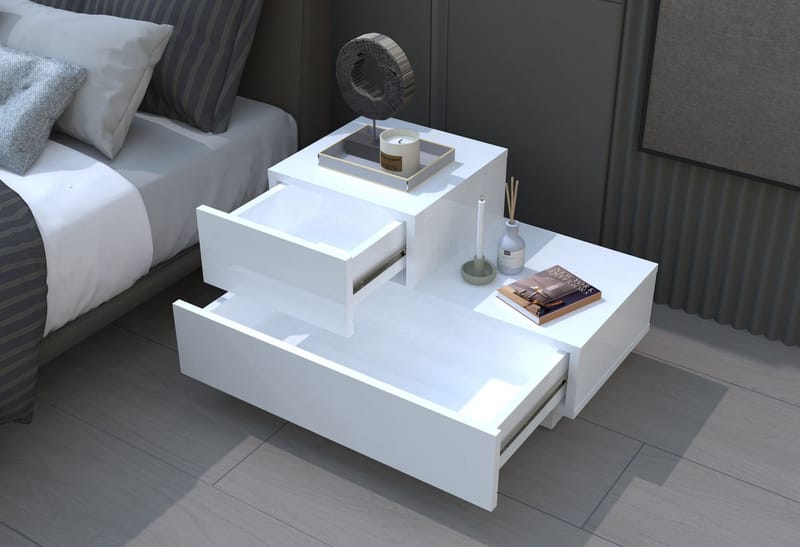 Nattbord Homitis Kayra (70 x 35 x 38,3 cm) Hvit - Hvit - Møbler - Bord - Avlastningsbord - Sengebord & nattbord