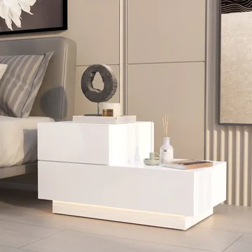 Nattbord Homitis Kayra (70 x 35 x 38,3 cm) Hvit - Hvit - Møbler - Bord - Avlastningsbord - Sengebord & nattbord