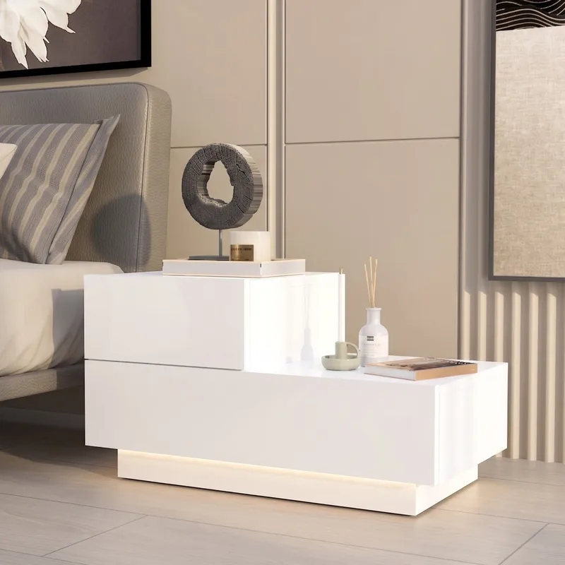 Nattbord Homitis Kayra (70 x 35 x 38,3 cm) Hvit - Hvit - Møbler - Bord - Avlastningsbord - Sengebord & nattbord