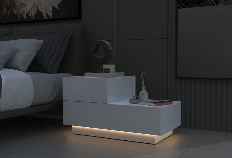 Nattbord Homitis Kayra (70 x 35 x 38,3 cm) Hvit - Hvit - Møbler - Bord - Avlastningsbord - Sengebord & nattbord