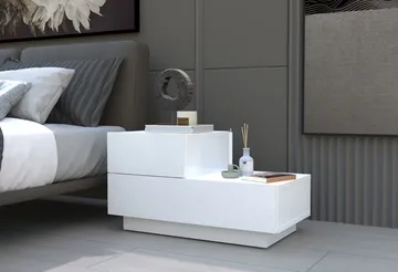 Nattbord Homitis Kayra (70 x 35 x 38,3 cm) Hvit - Hvit - Møbler - Bord - Avlastningsbord - Sengebord & nattbord