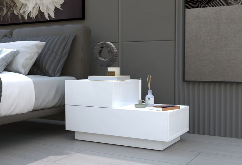 Nattbord Homitis Kayra (70 x 35 x 38,3 cm) Hvit - Hvit - Møbler - Bord - Avlastningsbord - Sengebord & nattbord