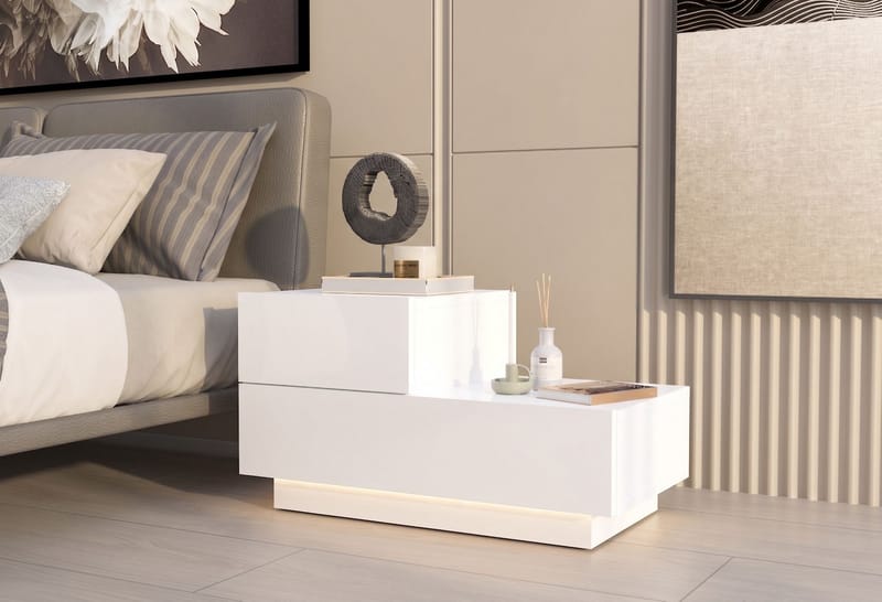 Nattbord Homitis Kayra (70 x 35 x 38,3 cm) Hvit - Hvit - Møbler - Bord - Avlastningsbord - Sengebord & nattbord