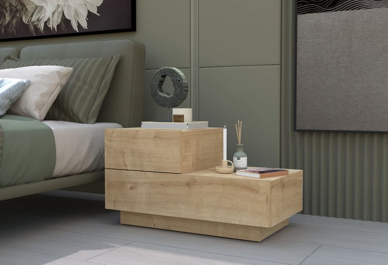 Nattbord Homitis Kayra (70 x 35 x 38,3 cm) Sapphire Oak - Sapphire Oak - Møbler - Bord - Avlastningsbord - Sengebord & nattbord
