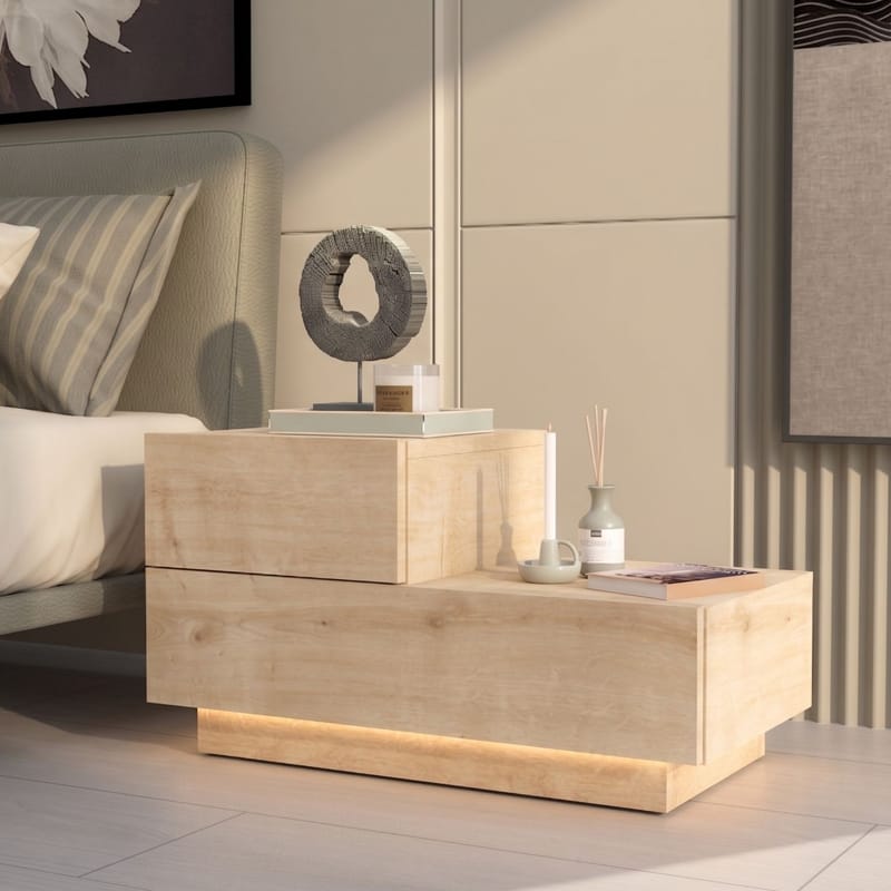 Nattbord Homitis Kayra (70 x 35 x 38,3 cm) Sapphire Oak - Sapphire Oak - Møbler - Bord - Avlastningsbord - Sengebord & nattbord