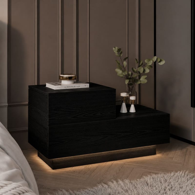 Nattbord Homitis Kayra (70 x 35 x 38,3 cm) Svart tre - Svart tre - Møbler - Bord - Avlastningsbord - Sengebord & nattbord