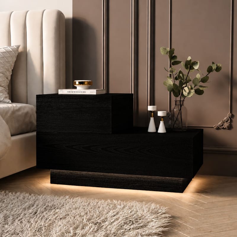 Nattbord Homitis Kayra (70 x 35 x 38,3 cm) Svart tre - Svart tre - Møbler - Bord - Avlastningsbord - Sengebord & nattbord