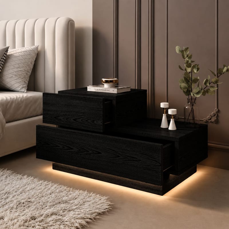 Nattbord Homitis Kayra (70 x 35 x 38,3 cm) Svart tre - Svart tre - Møbler - Bord - Avlastningsbord - Sengebord & nattbord