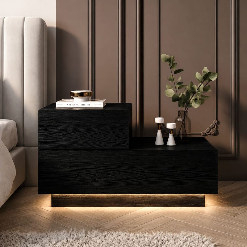Nattbord Homitis Kayra (70 x 35 x 38,3 cm) Svart tre - Svart tre - Møbler - Bord - Avlastningsbord - Sengebord & nattbord