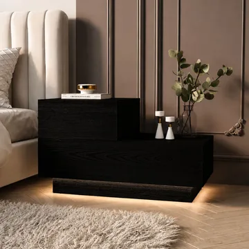 Nattbord Homitis Kayra (70 x 35 x 38,3 cm) Svart tre - Møbler - Bord - Avlastningsbord - Sengebord & nattbord