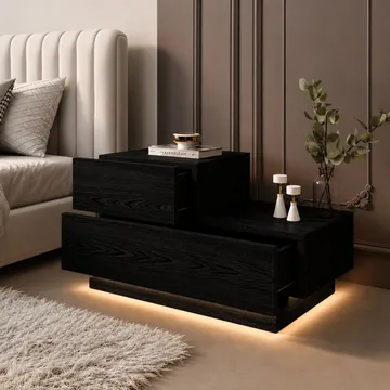Nattbord Homitis Kayra (70 x 35 x 38,3 cm) Svart tre - Møbler - Bord - Avlastningsbord - Sengebord & nattbord