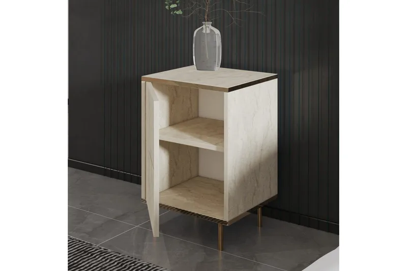 Nattbord Imaj Travertin / Gull - Beige/Gull - Møbler - Bord - Avlastningsbord - Sengebord & nattbord