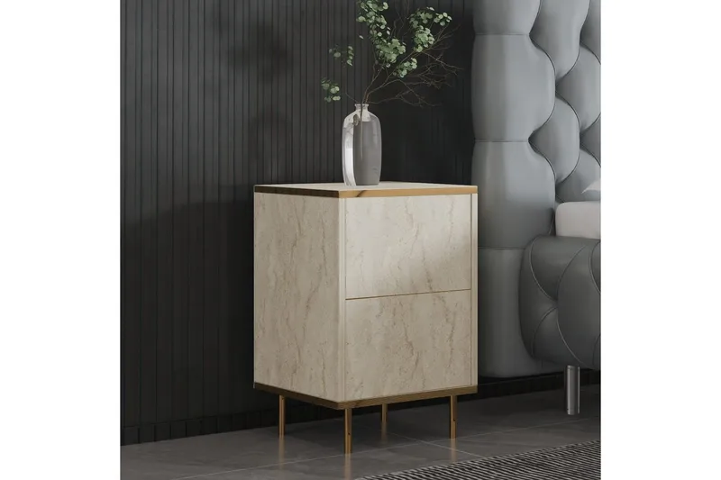 Nattbord Imaj Travertin / Gull - Beige/Gull - Møbler - Bord - Avlastningsbord - Sengebord & nattbord