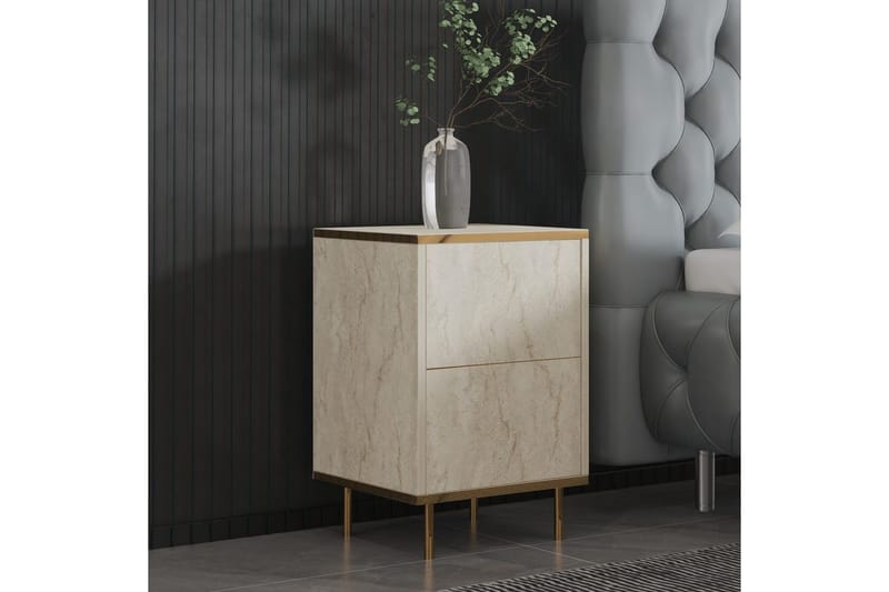 Nattbord Imaj Travertin / Gull - Beige/Gull - Møbler - Bord - Avlastningsbord - Sengebord & nattbord