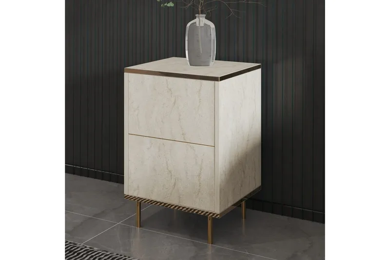 Nattbord Imaj Travertin / Gull - Beige/Gull - Møbler - Bord - Avlastningsbord - Sengebord & nattbord