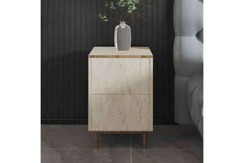 Nattbord Imaj Travertin / Gull - Beige/Gull - Møbler - Bord - Avlastningsbord - Sengebord & nattbord