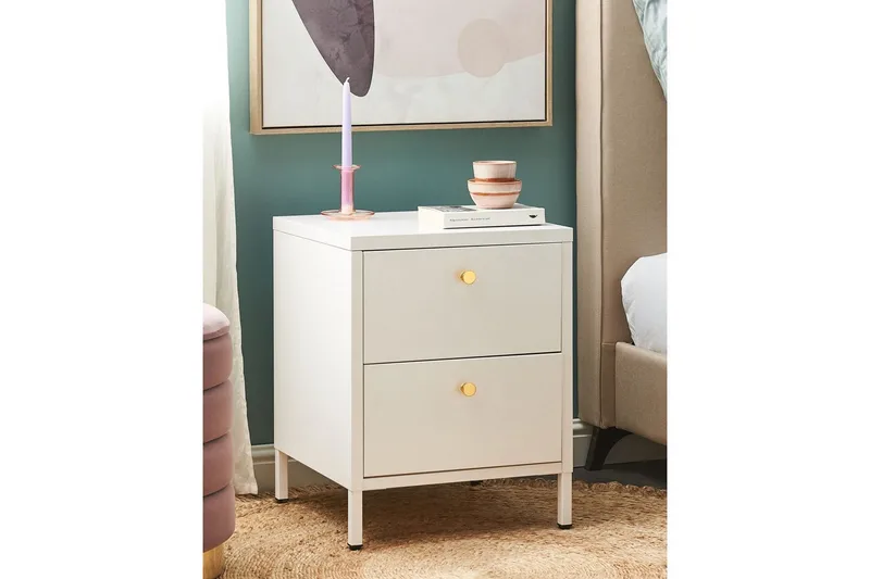 Nattbord Kylea Hvit, gull - Hvit, gull - Møbler - Bord - Avlastningsbord - Sengebord & nattbord