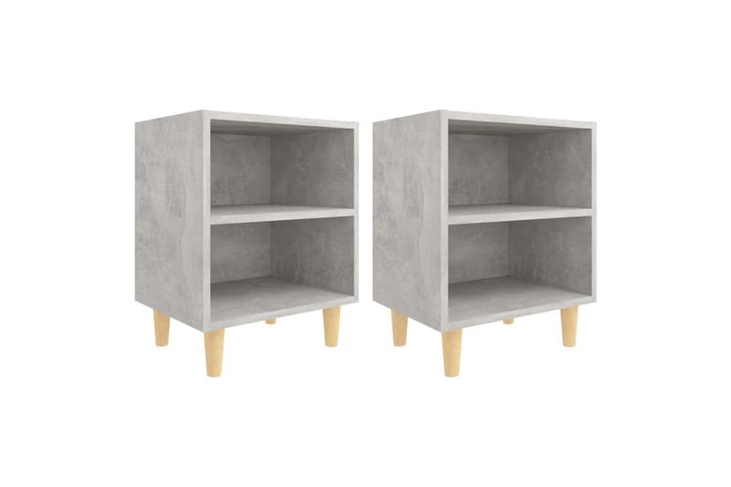 Nattbord med ben i heltre 2 stk betonggrå 40x30x50 cm - Gr�å - Møbler - Bord - Avlastningsbord - Sengebord & nattbord