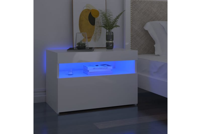 Nattbord med LED-lys høyglans hvit 60x35x40 cm - Hvit - Sengebord & nattbord