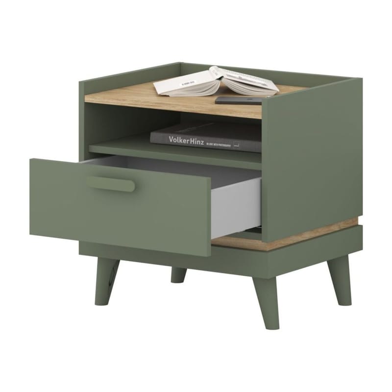 Nattbord Scandi 1 skuff - Falmet grønn - Oljet eik - Møbler - Bord - Avlastningsbord - Sengebord & nattbord