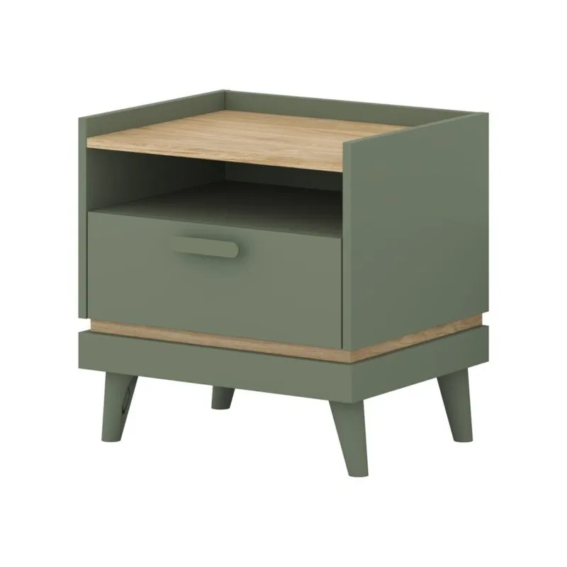 Nattbord Scandi 1 skuff - Falmet grønn - Oljet eik - Møbler - Bord - Avlastningsbord - Sengebord & nattbord