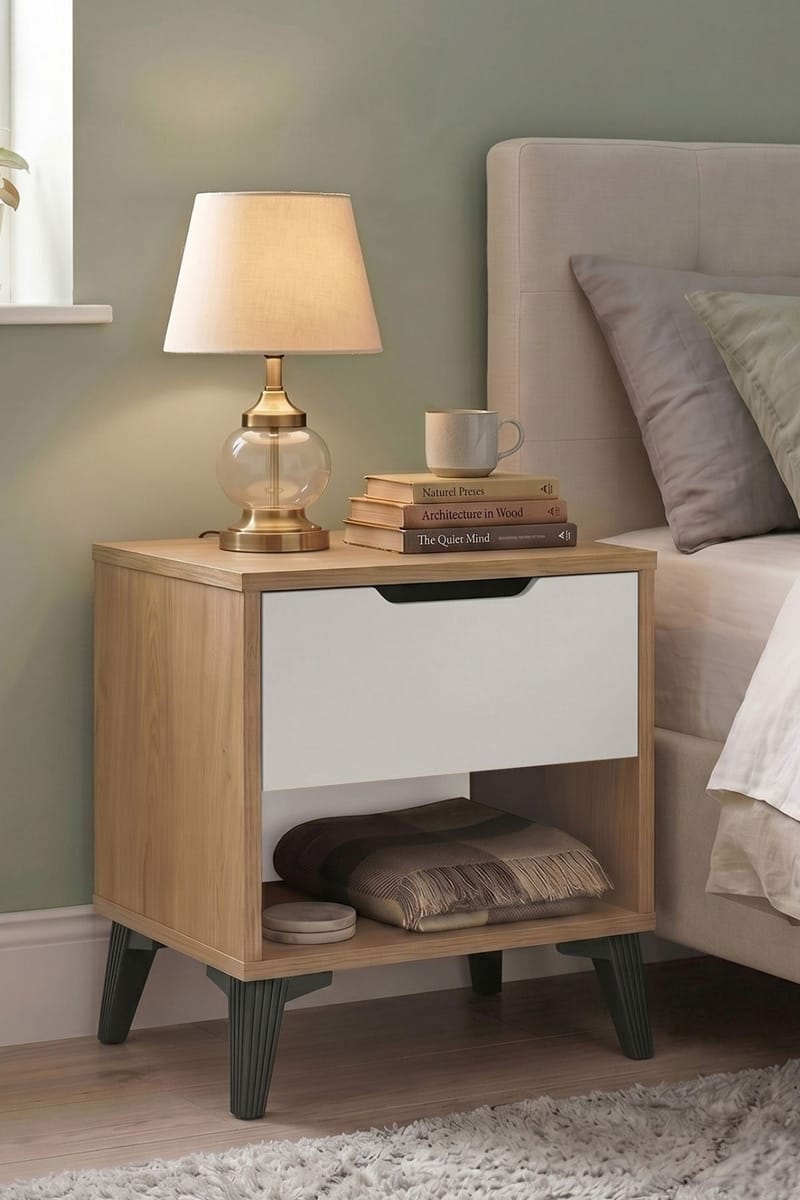 Nattbord Skye Decor Bren (44 x 52,2 x 34,4 cm) Eik Hvit - Eik og hvit - Møbler - Bord - Avlastningsbord - Sengebord & nattbord