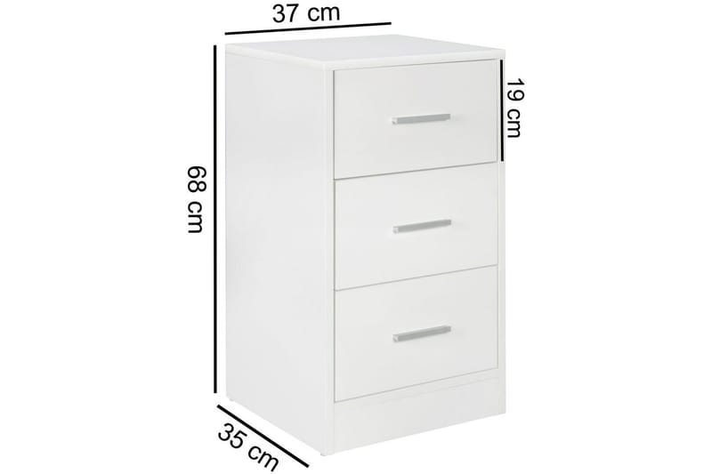 Nattbord Wohnling for kontinentalseng, 68 cm høy og 3 skuffer i en moderne stil Hvit - Hvit - Møbler - Bord - Avlastningsbord - Sengebord & nattbord
