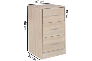 Nattbord Wohnling for kontinentalseng, 68 cm høy og 3 skuffer i en moderne stil Sonoma - Sonoma - Møbler - Bord - Avlastningsbord - Sengebord & nattbord