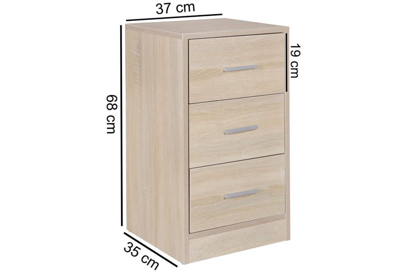 Nattbord Wohnling for kontinentalseng, 68 cm høy og 3 skuffer i en moderne stil Sonoma - Sonoma - Møbler - Bord - Avlastningsbord - Sengebord & nattbord