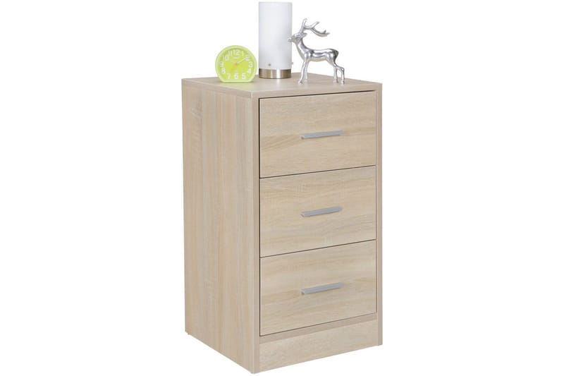 Nattbord Wohnling for kontinentalseng, 68 cm høy og 3 skuffer i en moderne stil Sonoma, Sonoma
