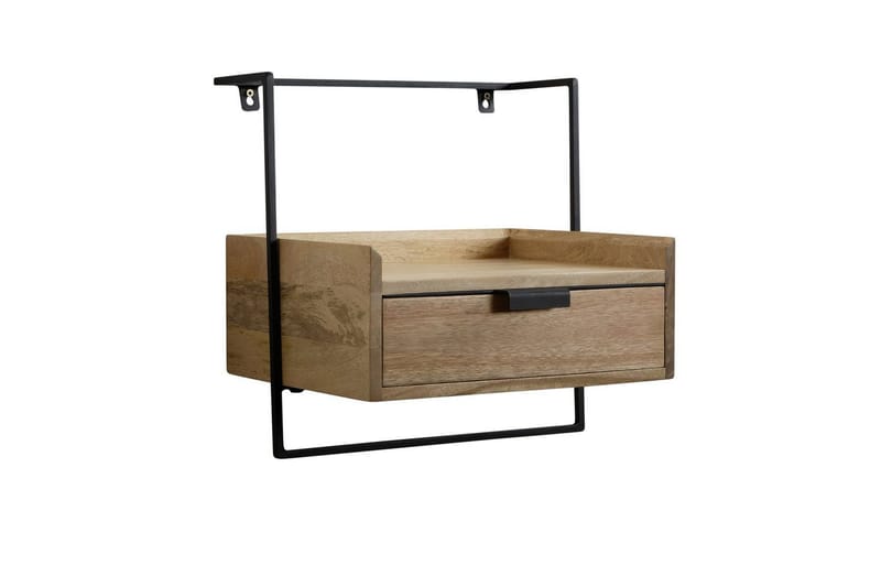 Nattbord Wohnling for veggmontering, laget av solid mangotre, med 1 skuff, industrielt-stil hylle Lysebrun - Lysebrun - Møbler - Bord - Avlastningsbord - Sengebord & nattbord