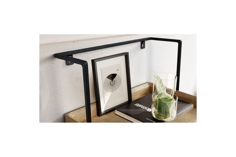 Nattbord Wohnling for veggmontering, laget av solid mangotre, med 1 skuff, industrielt-stil hylle Lysebrun - Lysebrun - Møbler - Bord - Avlastningsbord - Sengebord & nattbord